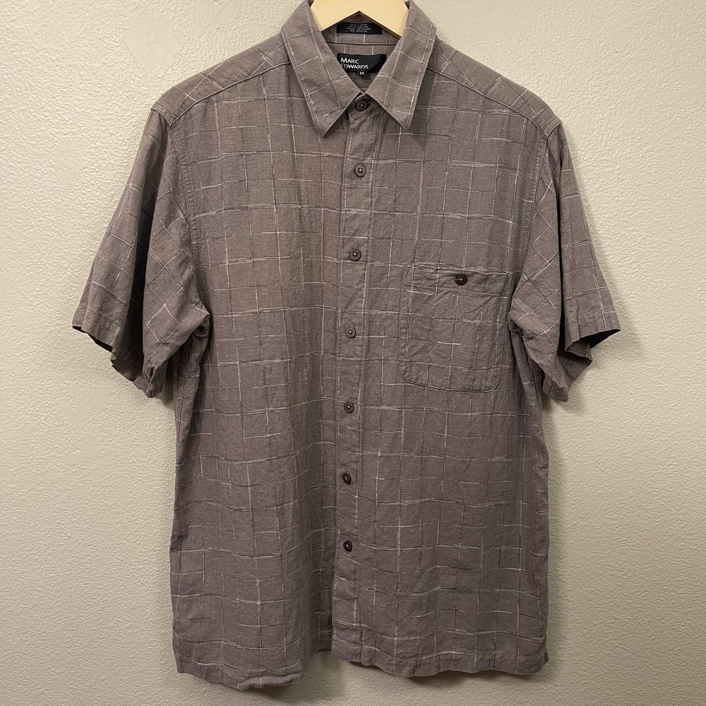 Mark Edward Summer Linen Blend Shirt Button Up Short‎ Sleeve Taupe Resort Sz M